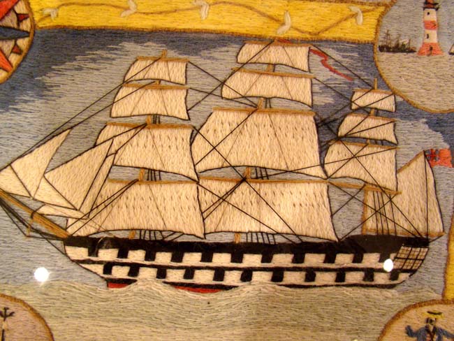 A Charming 19th century Sailor made Woolwork of a British Man of War circa 1870 — image 2